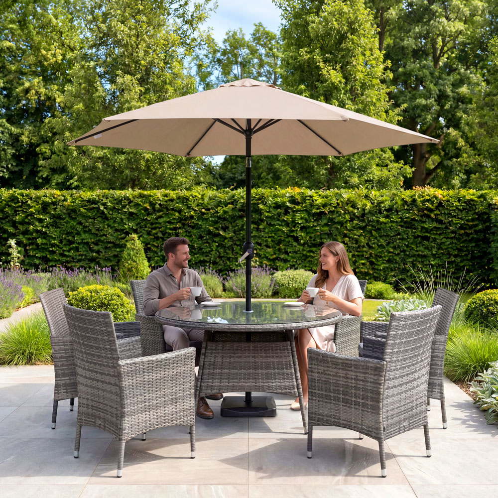 Charles Bentley Beige Metal Crank and Tilt Parasol 2.7m Image 6