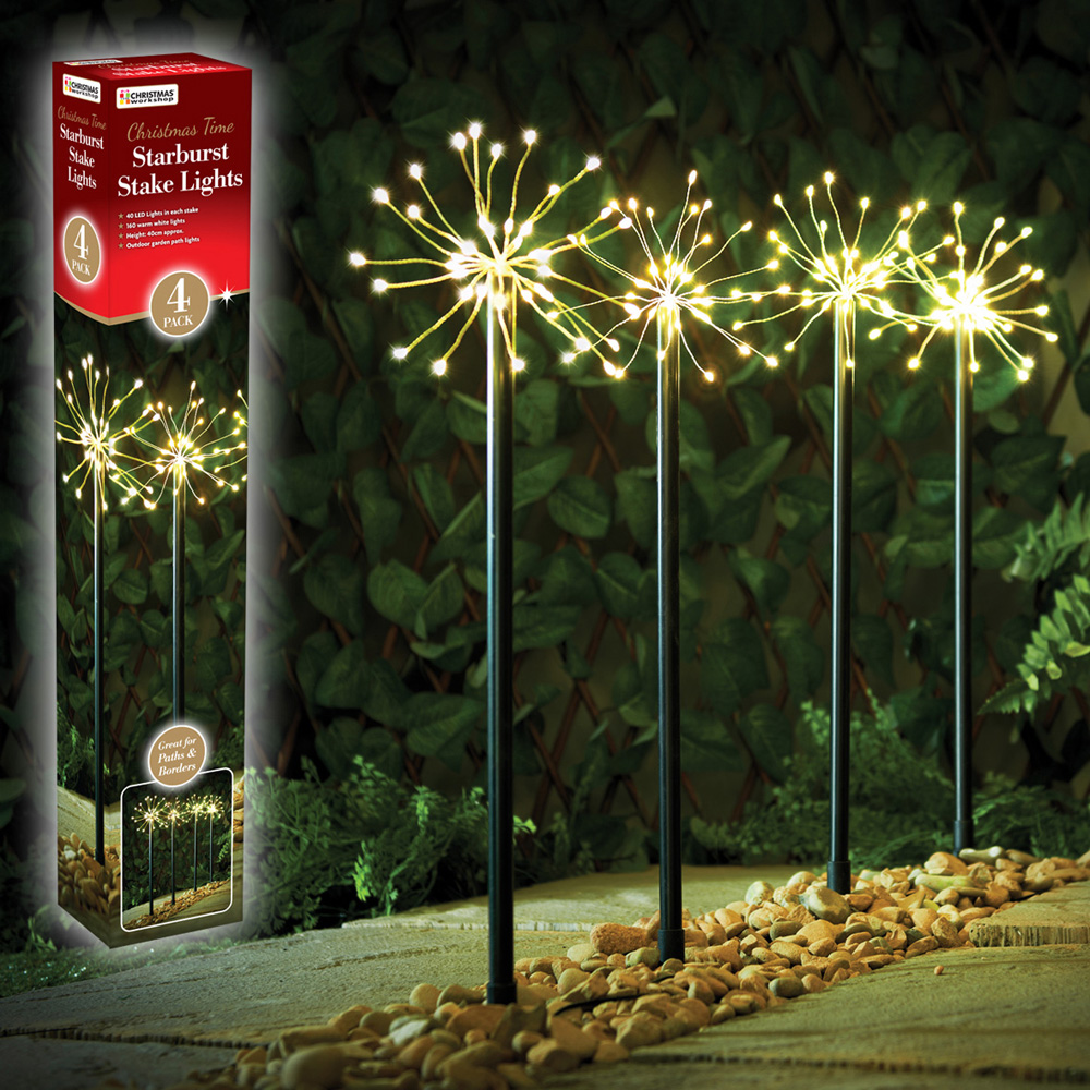 The Christmas Workshop 4 Pack 160 LED Warm White Starburst Garden Stake Light Image 6