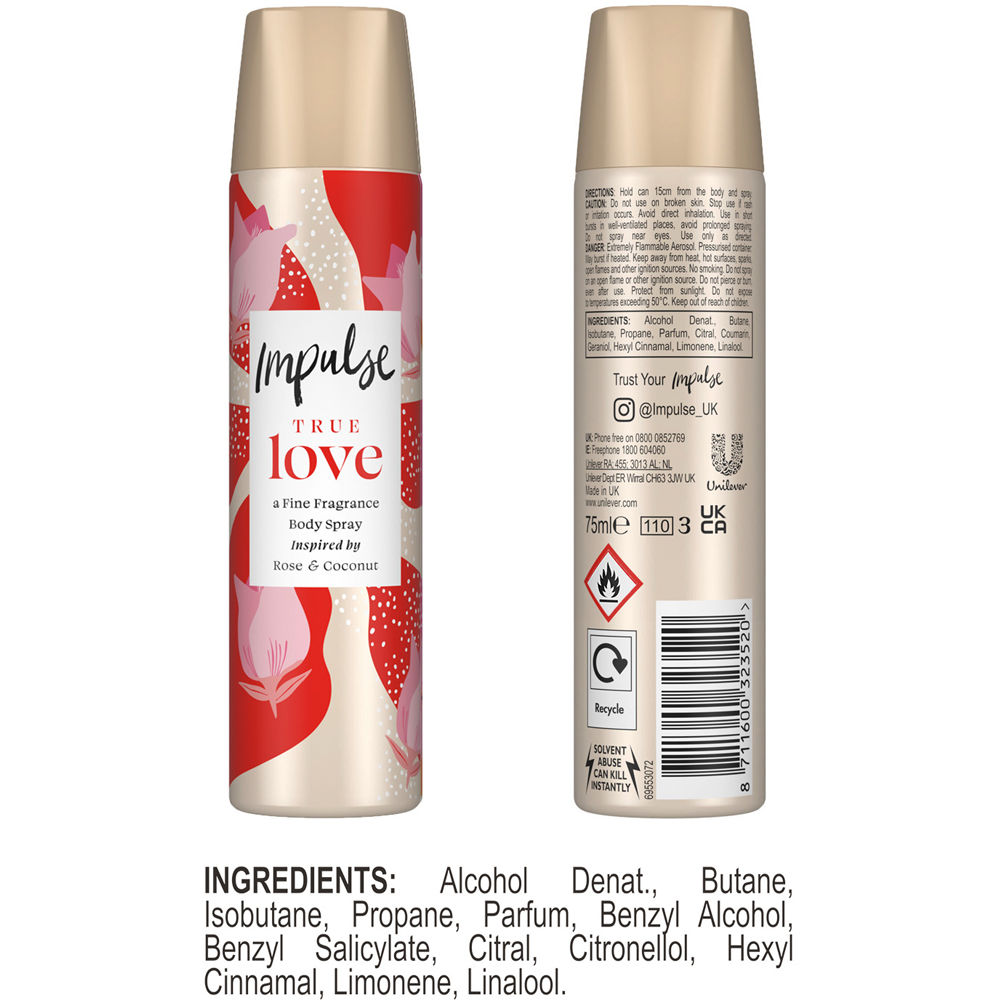Impulse True Love Blend of Natural Scents Body Spray Deodorant 75ml 6 Pack Image 8