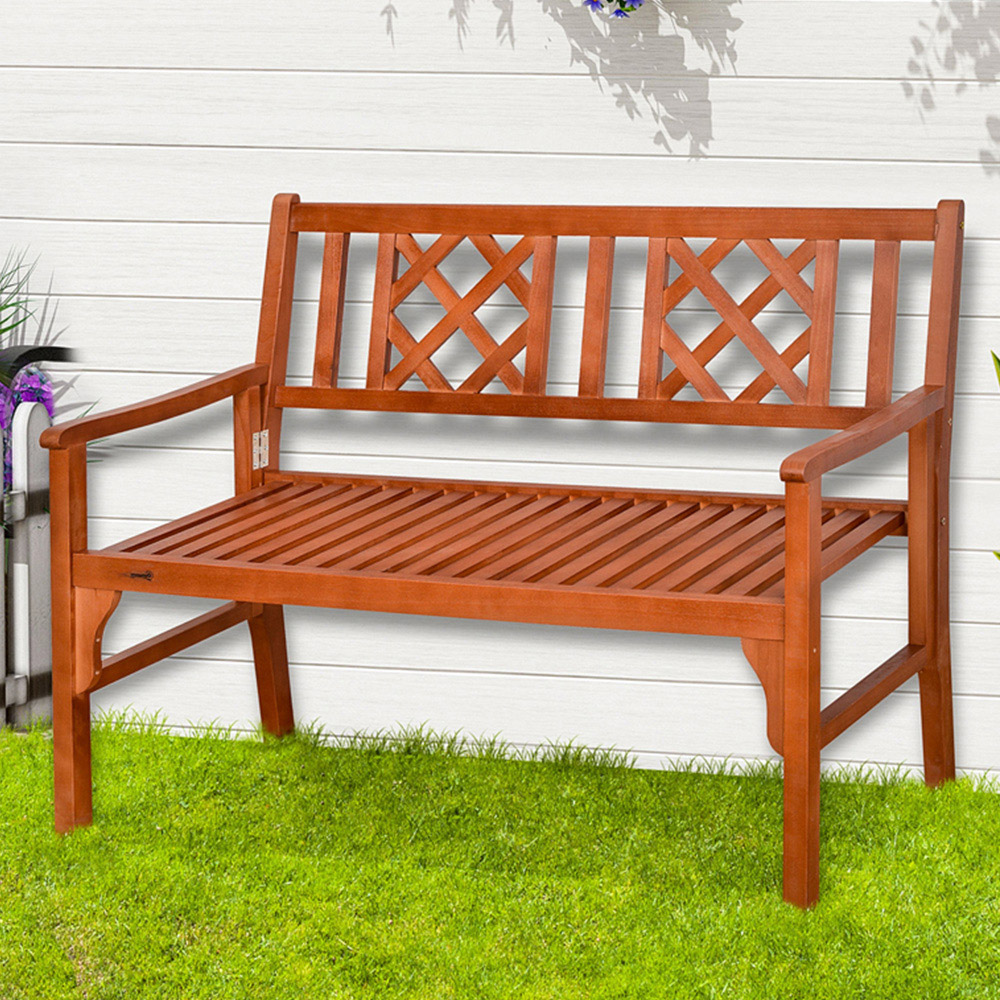Outsunny 2 Seater Brown Wooden Foldable Garden Bench Image 1