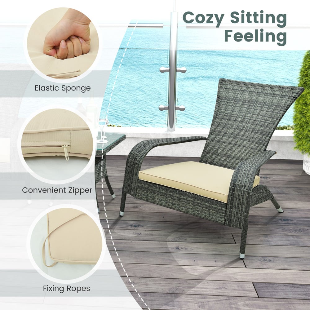 Costway 2 Seater Wicker Adirondack Bistro Set with Cushion Beige Image 5