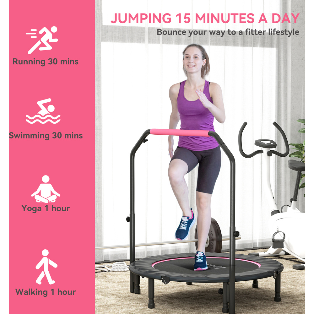 HOMCOM 3.7ft Pink Foldable Mini Trampoline with Adjustable Foam Handle Image 7