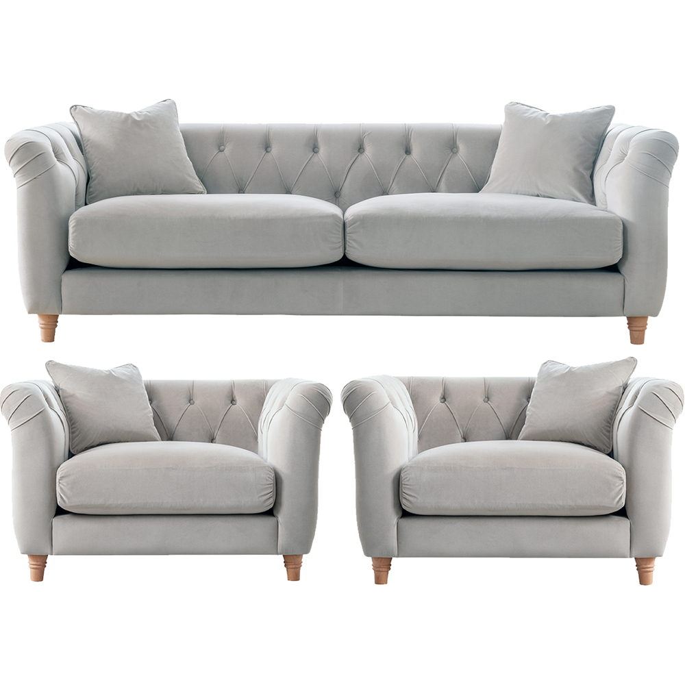 Elsie Chesterfield 5 Seater Chalk Plush Velvet Sofa Suite Image 2