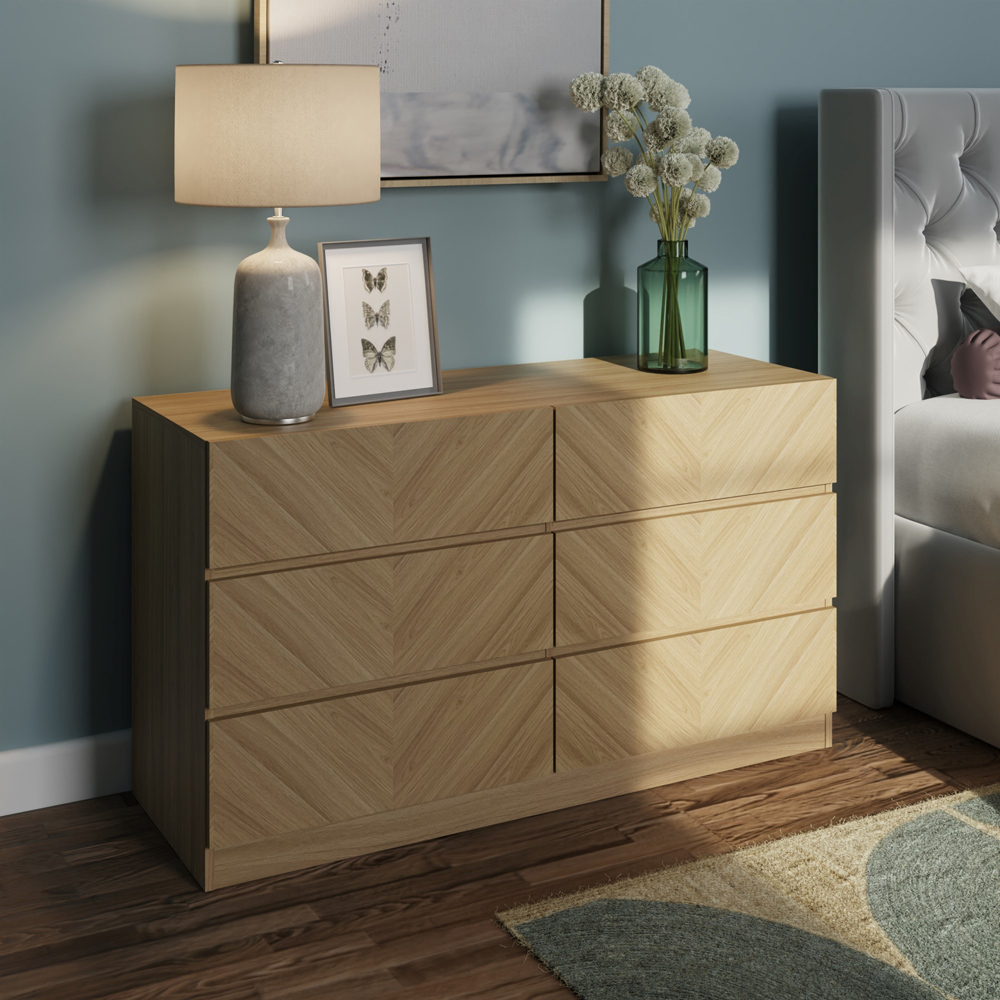 GFW Catania 6 Drawer Euro Oak Wood Chest of Drawers Image 5
