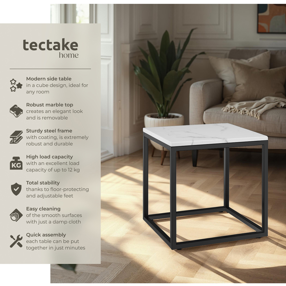 tectake Alysia Black and White Marble Top Square Side Table Image 6