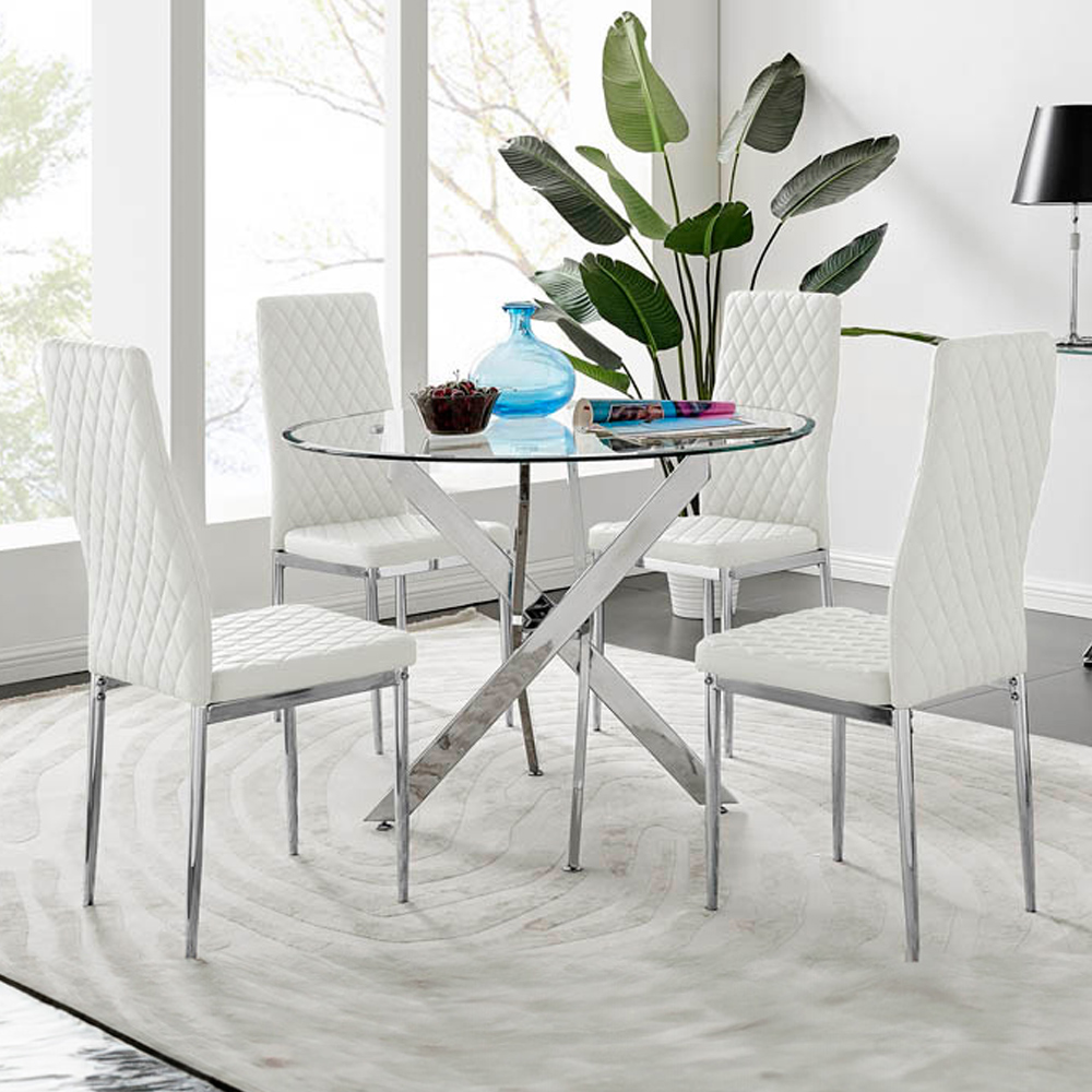 Furniturebox Arona Valera 4 Seater Round Dining Set White and Chrome Image 1