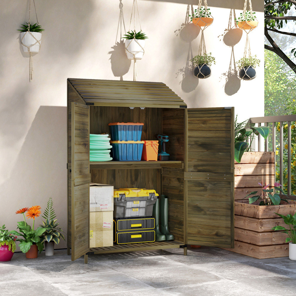Outsunny 1.7 x 3.3ft Green Wooden Garden Storage Shed Image 4