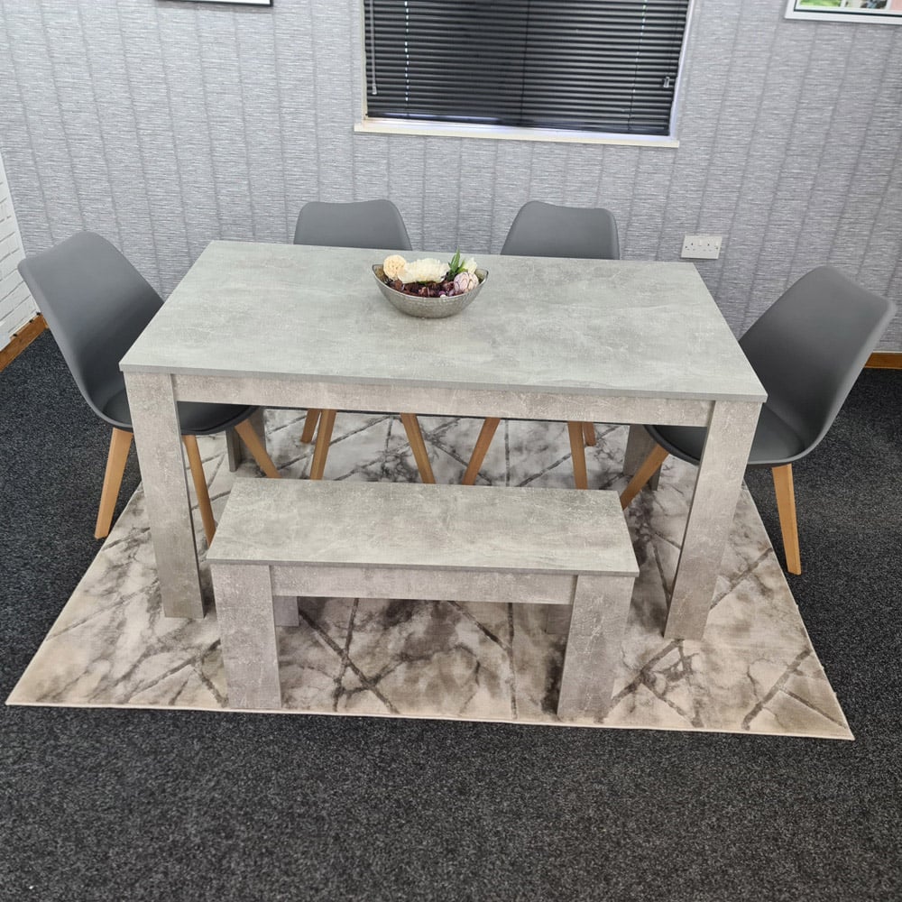 Portland Plastic Leather 4 Seater Dining Set with Bench Stone Grey and Grey Image 4