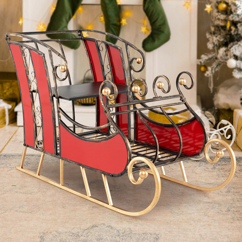 Costway 2 Shelf Santa Sleigh Storage Christmas Decoration Image 1