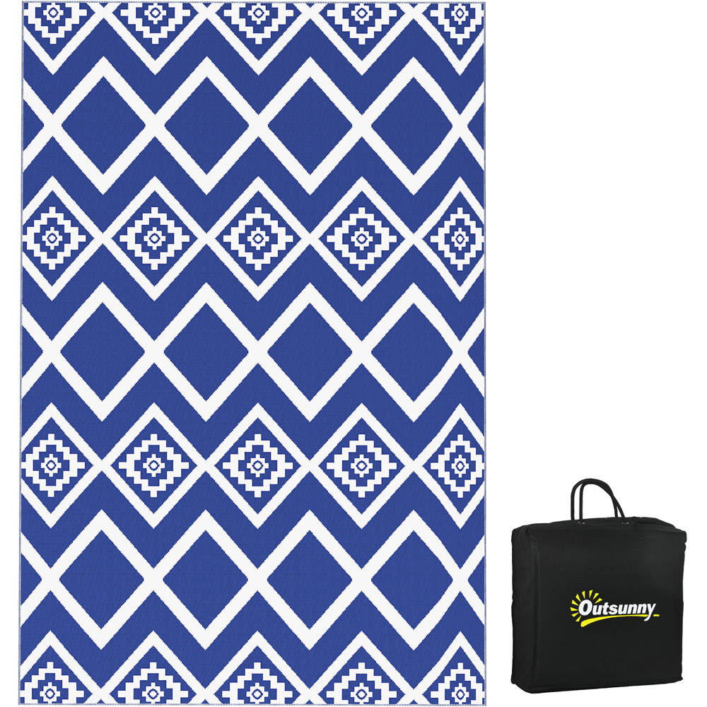 Outsunny Blue and White Reversible Outdoor Rug with Carry Bag 182 x 274cm Image 1