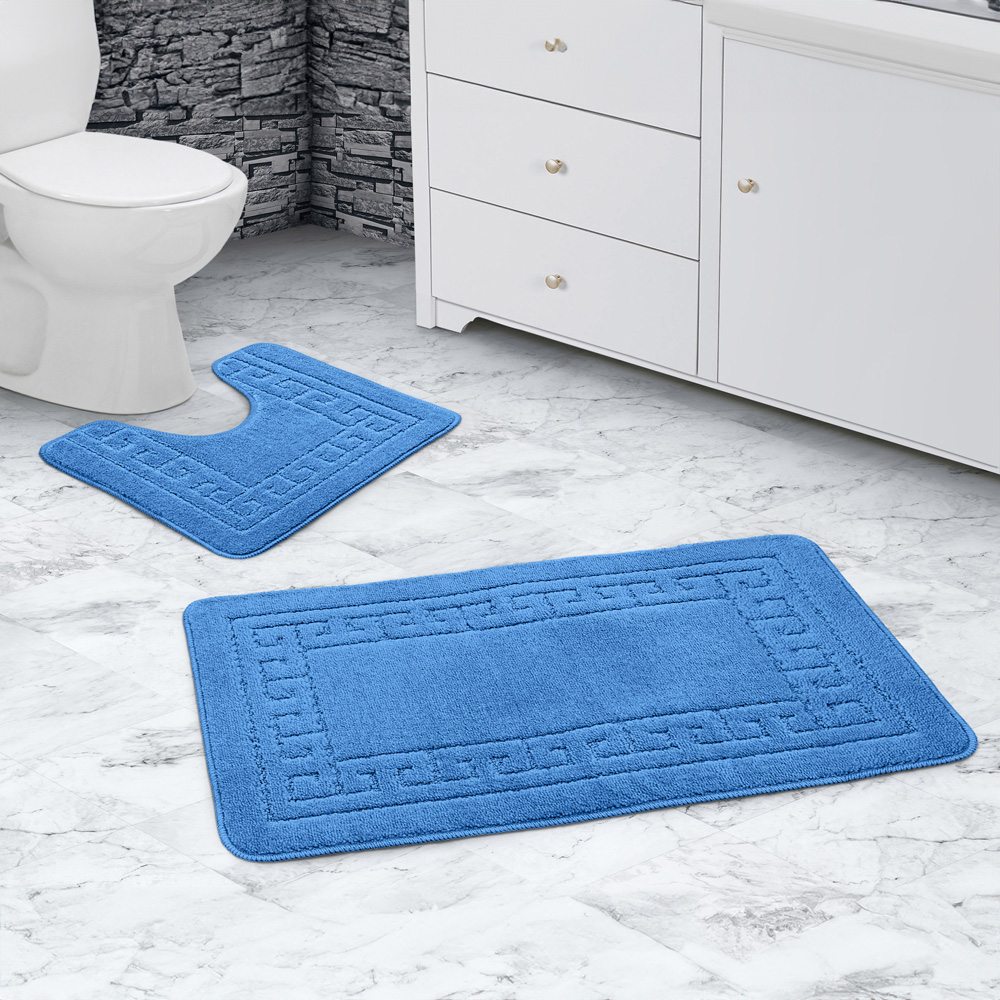 Velosso Greek Key Blue Bath Mat Set Image 2