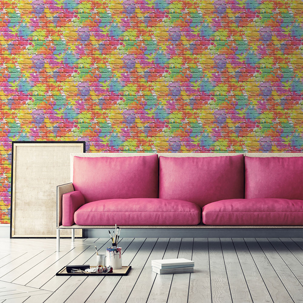 Muriva Camouflage Brick Multicolour Wallpaper Image 2