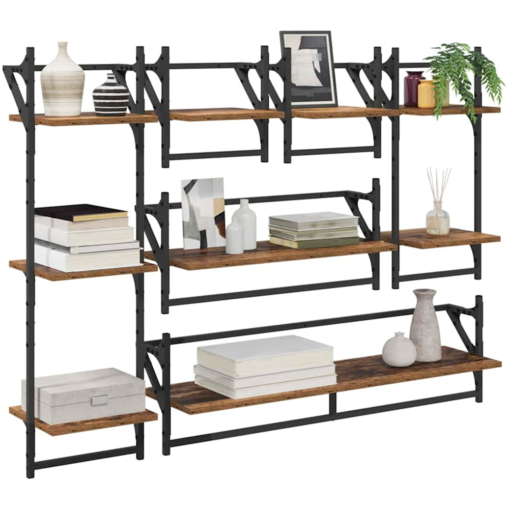 vidaXL 9 Shelf Old Wood Wall Shelf Set of 6 Image 3
