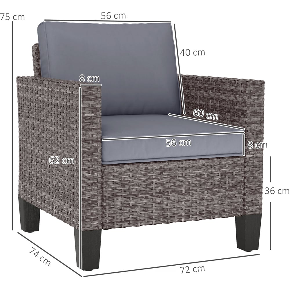 Outsunny Light Dark Grey Rattan Garden Armchair with Cushions Image 8