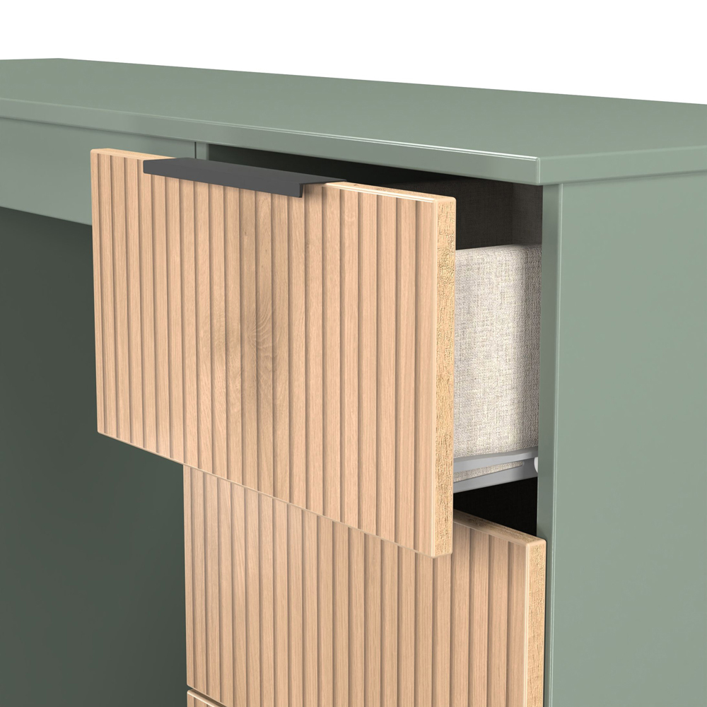 Crowndale Java 6 Drawer Slatt Effect and Reed Green Kneehole Desk Image 5