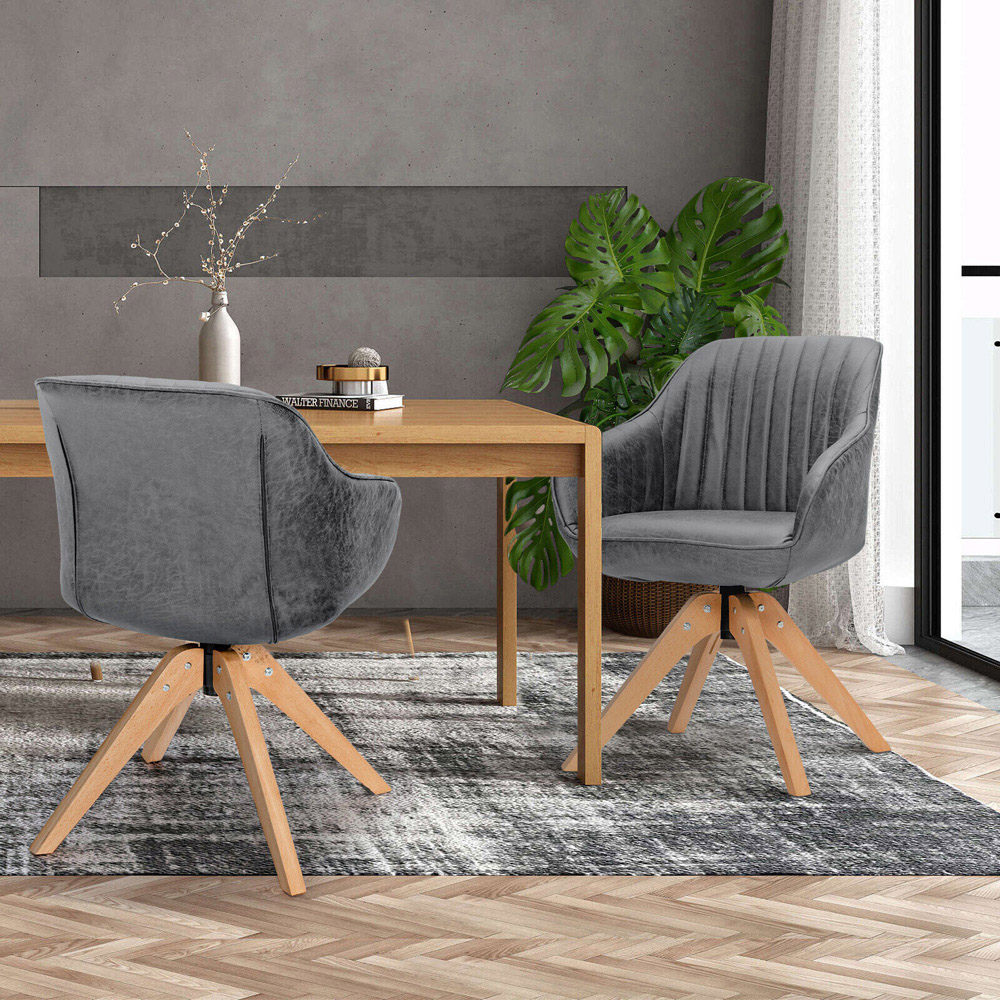 Costway Grey Swivel Accent Chair with Solid Wood Legs Set of 2 Image 8