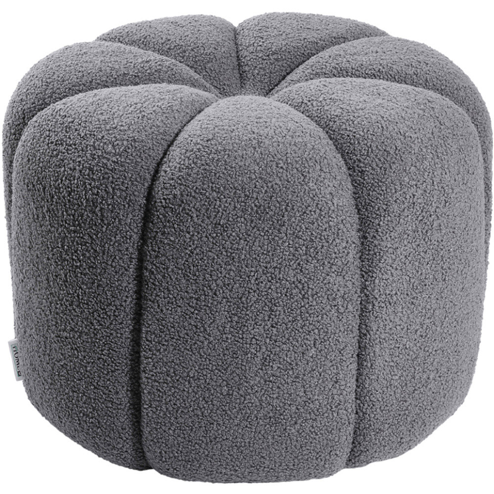 Living and Home Grey Channel Upholstered Round Ottoman Footstool Image 2