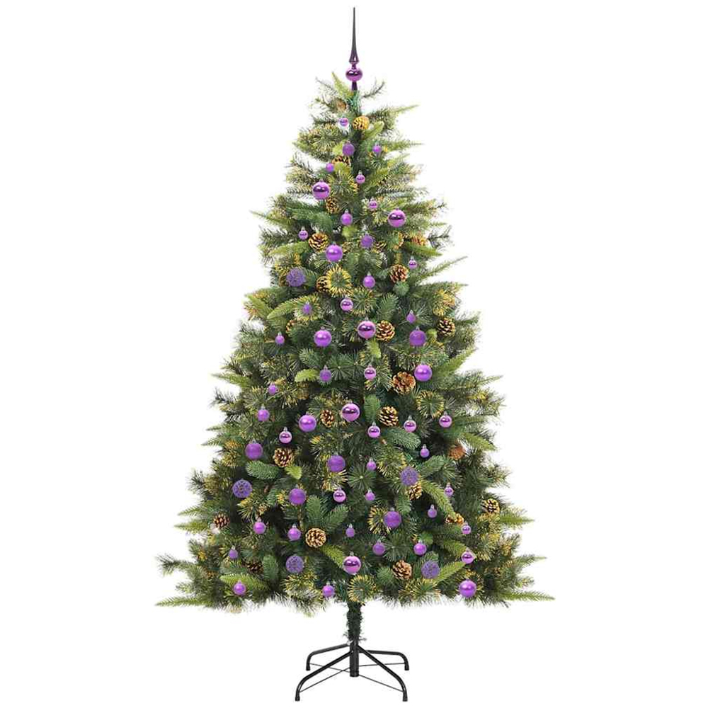 vidaXL Pre-Lit Lilac Baubles and Pinecones Green Artificial Christmas Tree 7ft Image 4