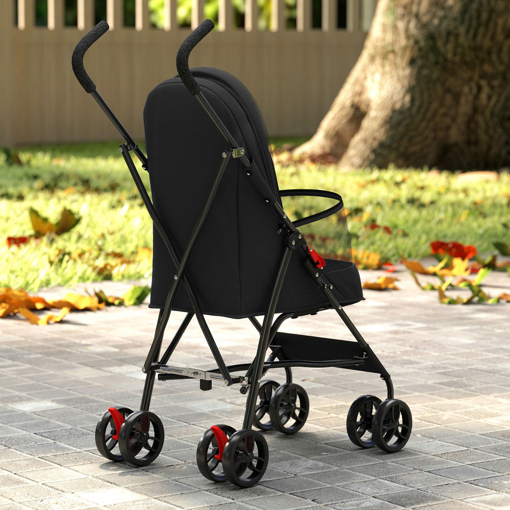 PawHut Black Foldable Dog Stroller with Mesh Windows for Mini Dogs Image 3
