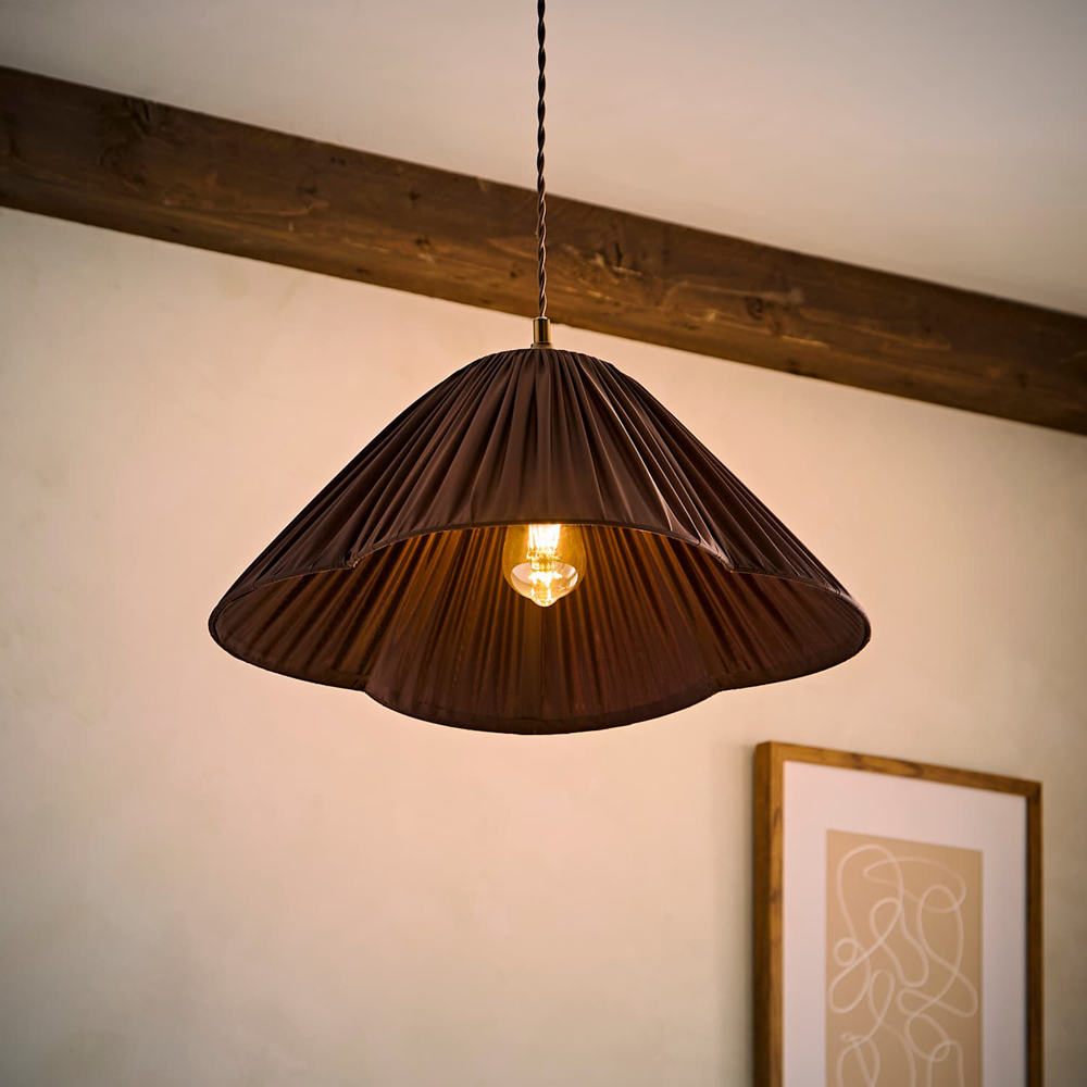 ValueLights Posie Brown Gathered Tapered Wave Easy Fit Pendant Lamp Shade 50cm Image 2