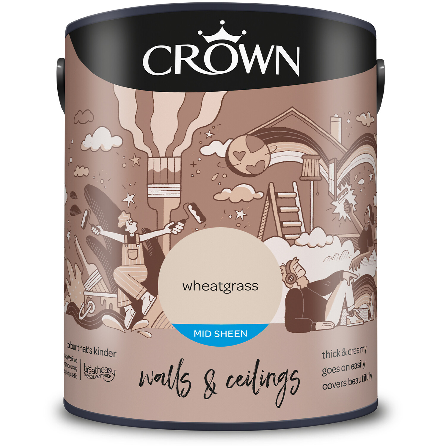 Crown Walls & Ceilings Wheatgrass Mid Sheen Emulsion Paint 5L Image 2