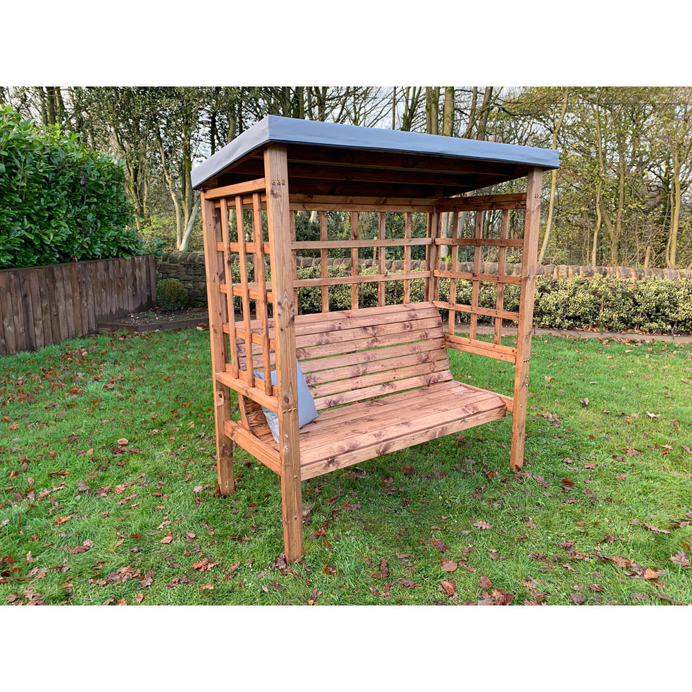 Charles Taylor Bramham 3 Seater Wooden Arbour with Grey Canopy Image 2