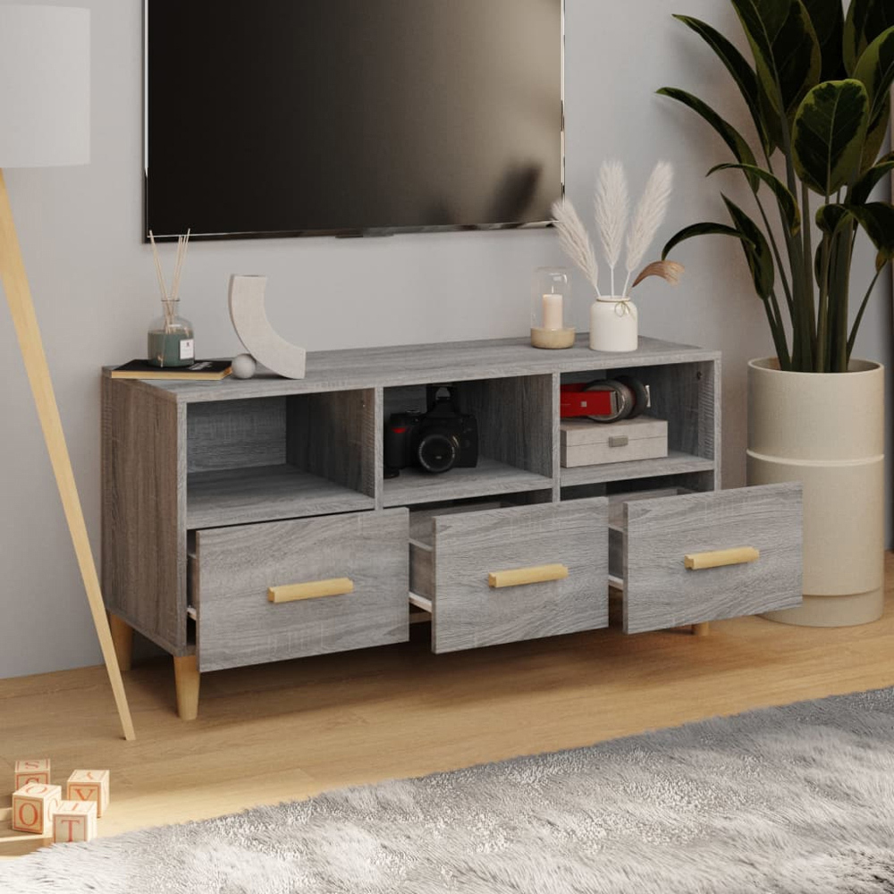 vidaXL 3 Drawer 3 Shelf Grey Sonoma TV Cabinet Image 7