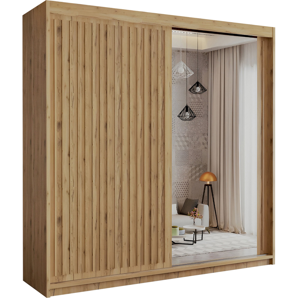Sliding Wardrobes 4U Royal 2 Door Oak Minimalist Mirrored Wardrobe 150cm Image 2
