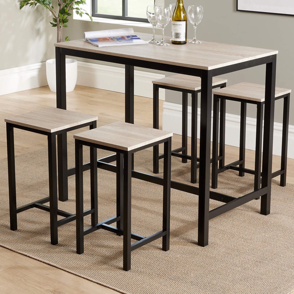 Home Source Nicosia 4 Seater Light Oak Bar Table with Stools Image 1