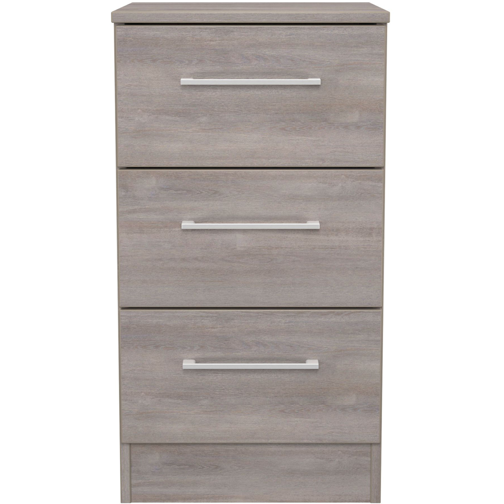 Crowndale Worcester 3 Drawer Grey Oak Bedside Cabinet Ready Assembled Image 2