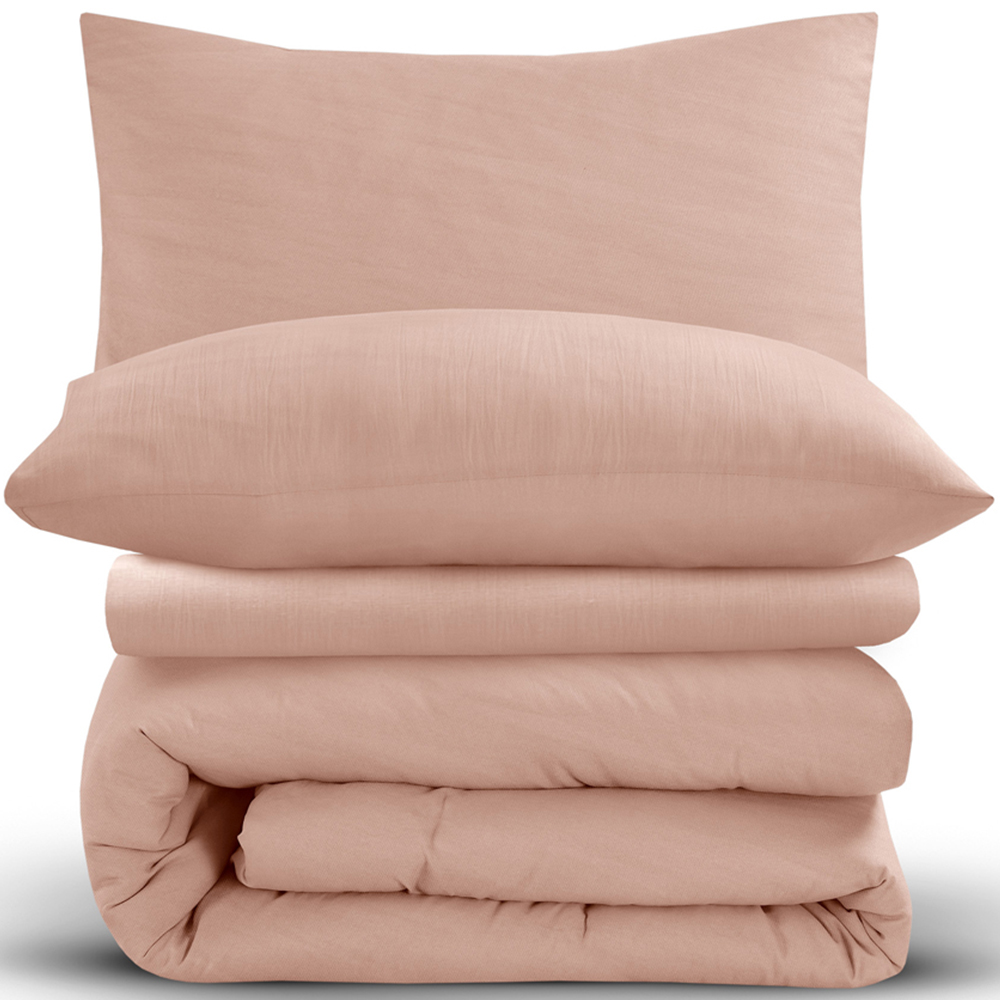 Velosso Washed Linen Look King Size Pink Duvet Set Image 2
