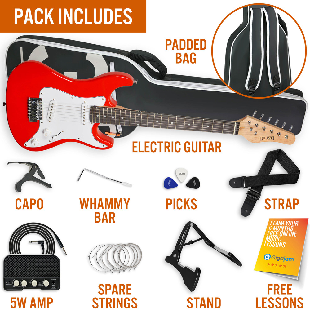3rd Avenue Red 3/4 Size Electric Guitar Set Image 5