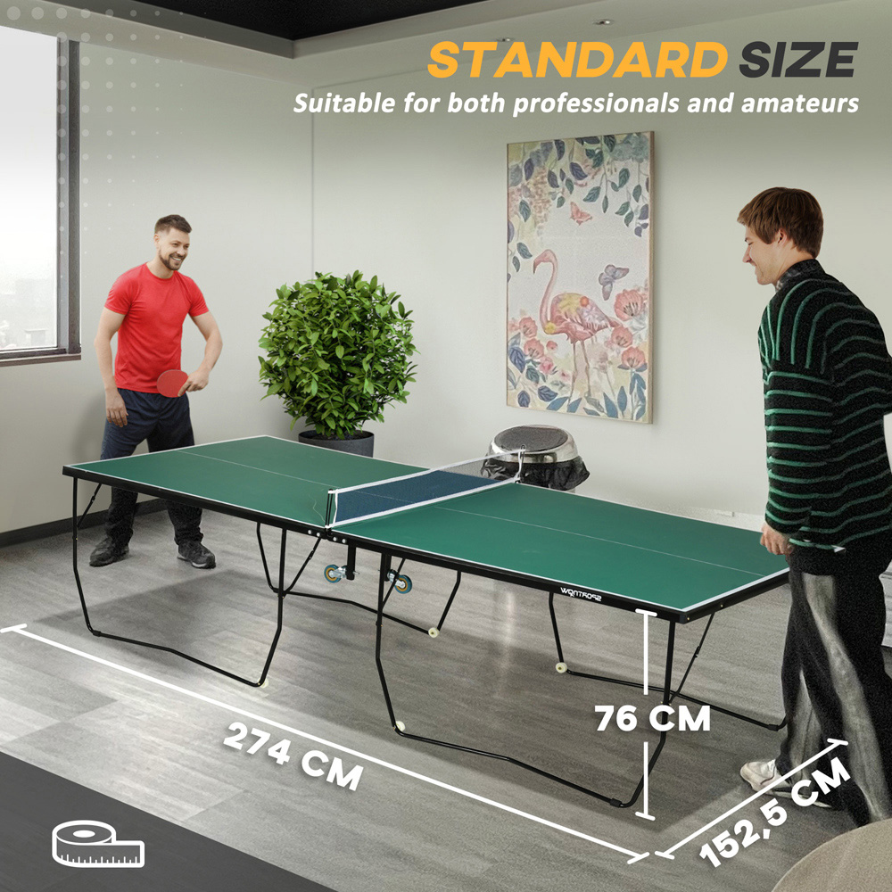SPORTNOW Green Foldable Indoor Tennis Table Set with 8 Wheels Image 8