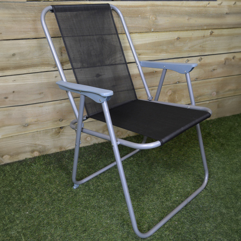 Samuel Alexander Set of 4 Grey and Black Foldable Garden Chair Image 1