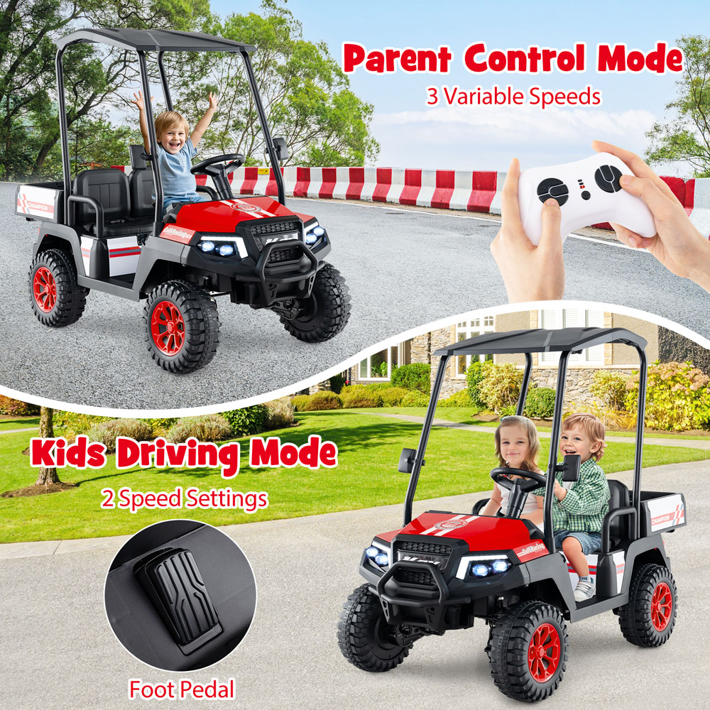 Costway Kids 2 Seater Red 4WD Ride On Golf Cart Car with Dump Bed 24V Image 7