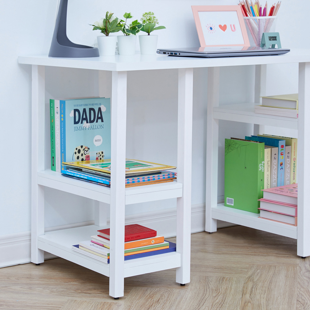 Teamson Kids 4 Shelf White Wooden Desk and Chairs Set Image 5