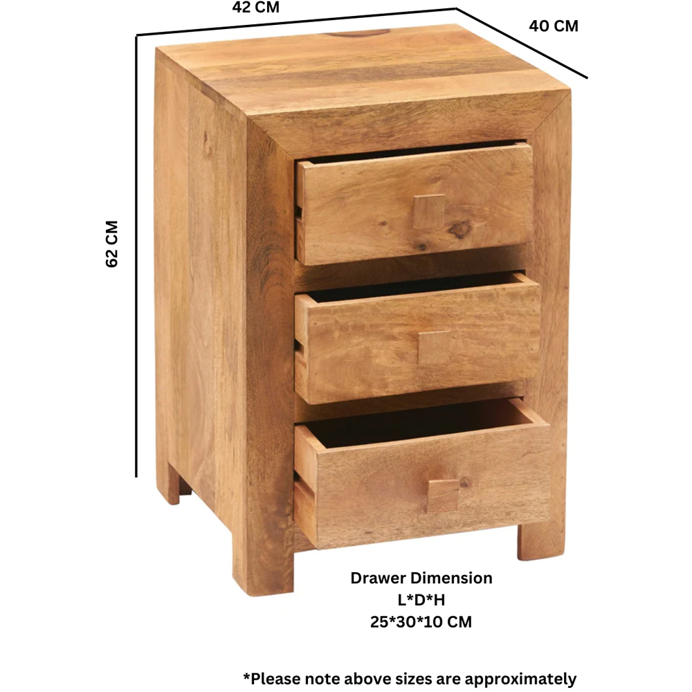 Brooklyn Napoli Toko 3 Drawer Light Mango Bedside Table Image 4