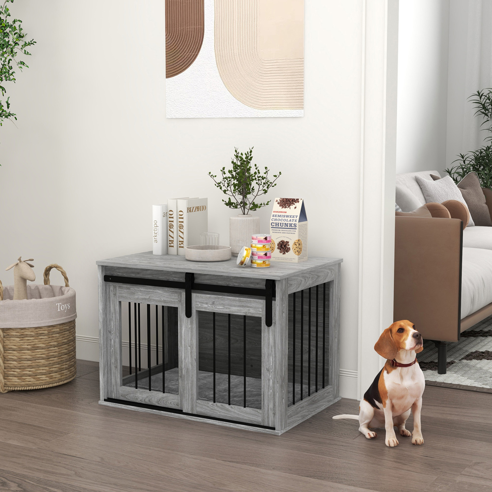 PawHut Grey Medium Dog Crate Furniture Side Table Image 2