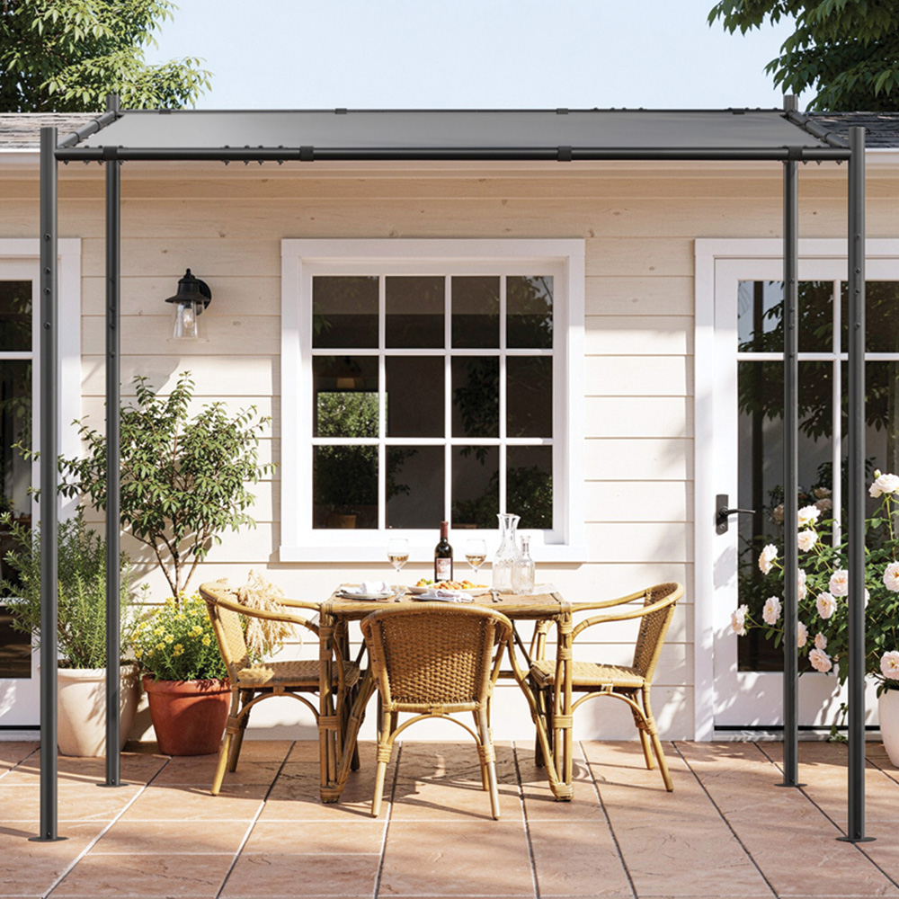 Rattrix 2.4 x 2.4m Grey Metal Pergola with Slanted Roof Image 1