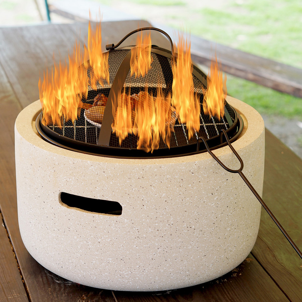 Cream Round MgO BBQ Grill Fire Pit Image 5