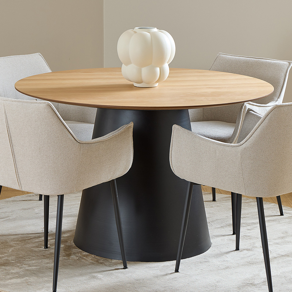 Florence Soli Round Black and Oak High Coffee Table Image 1