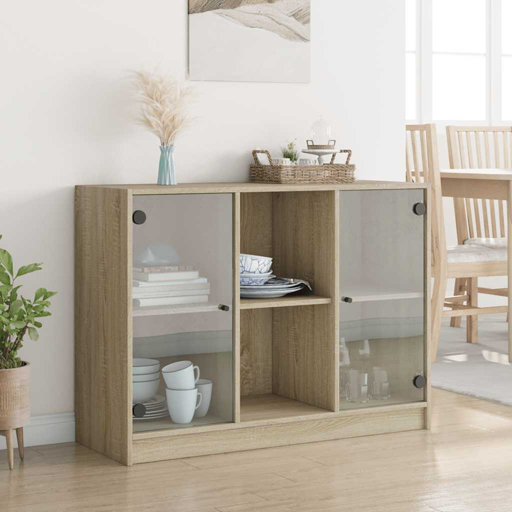 vidaXL 2 Glass Door 2 Shelf Sonoma Oak Sideboard Image 3