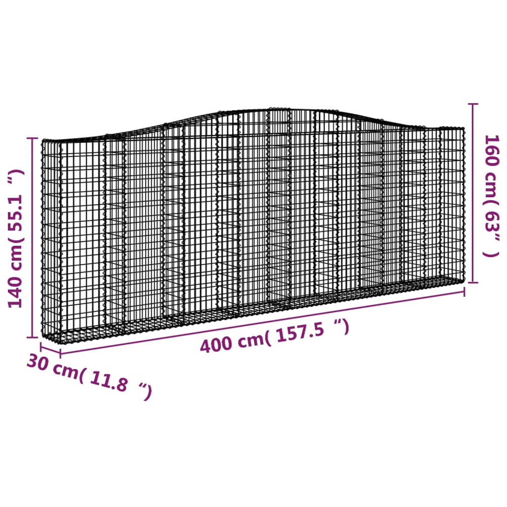 vidaXL Silver Galvanised Iron Arched Gabion Basket 400 x 30 x 140/160cm 4 Pack Image 5