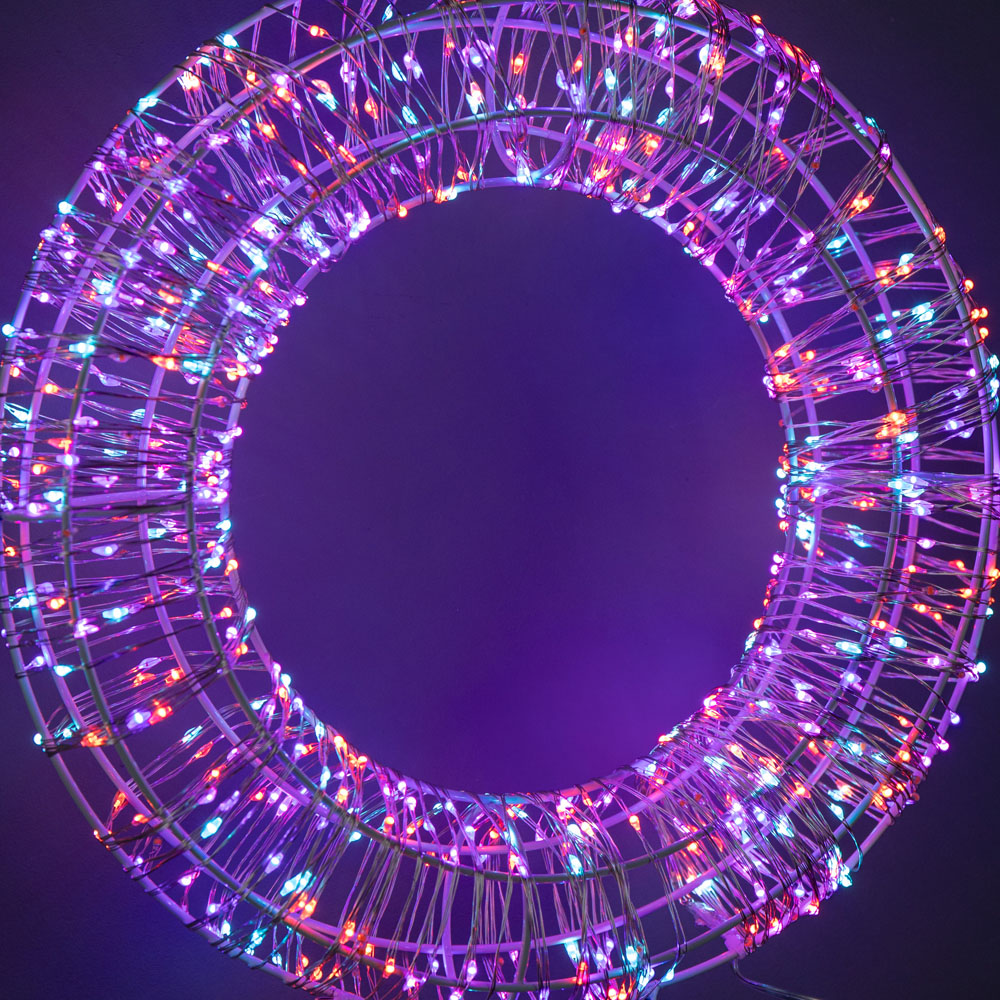 Samuel Alexander 720 Rainbow LED Light-Up Twinkling Silver Wreath with Metal Stand 45cm Image 8