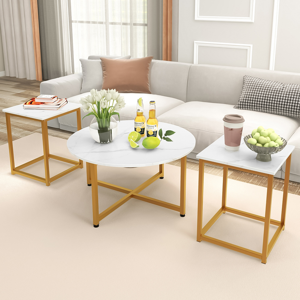 Costway White Metal Coffee Table Set of 3 Image 1