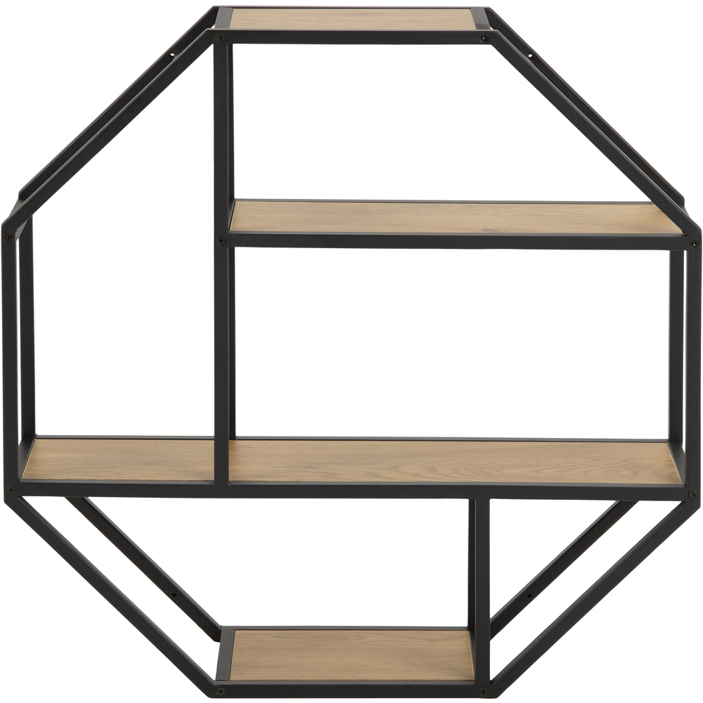Florence Seaford 3 Shelf Oak and Black Octagonal Metal Wall Shelf Image 3