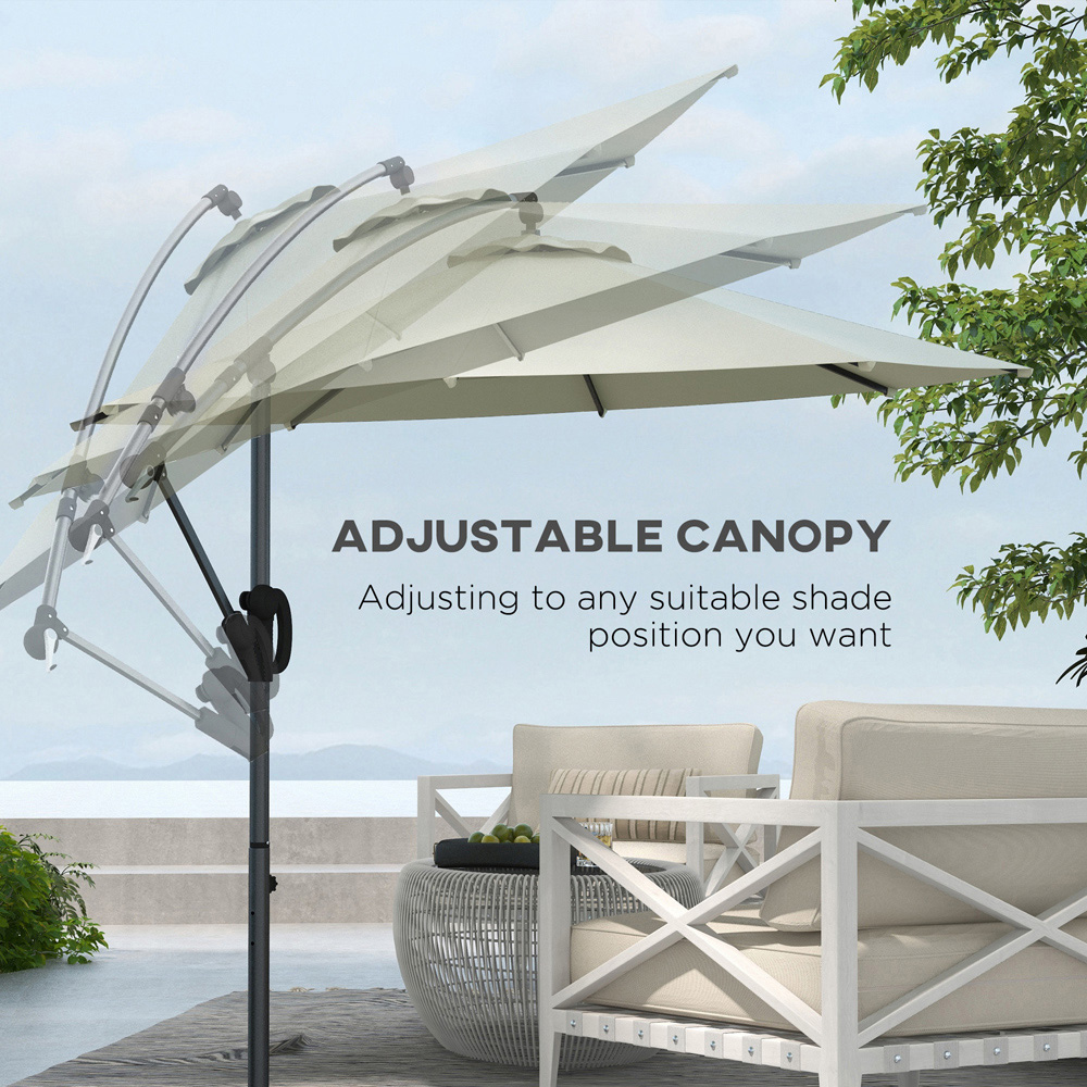 Outsunny White Crank and Tilt Cantilever Banana Parasol with Cross Base 3m Image 5