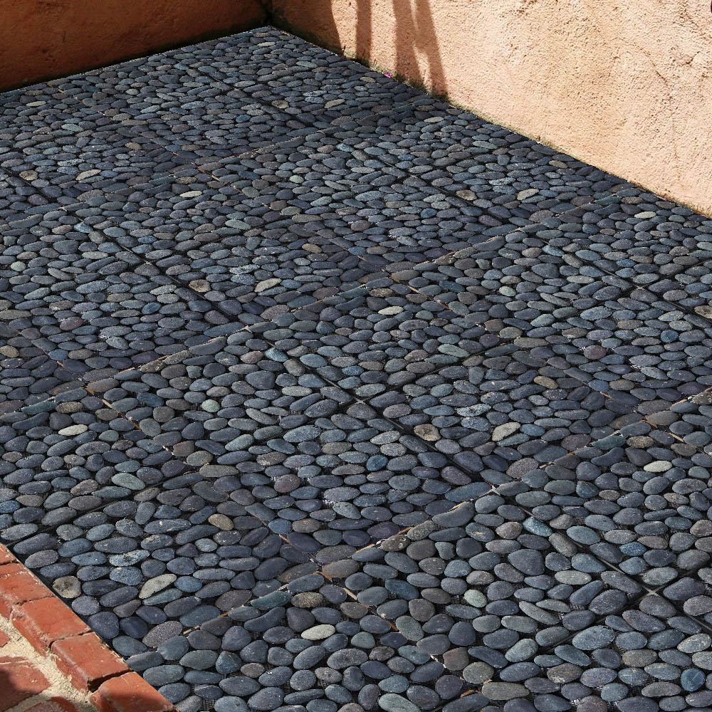 Living and Home Dark Grey Non Slip Faux Natural Pebble Interlocking Floor Tile 6 Pack Image 2