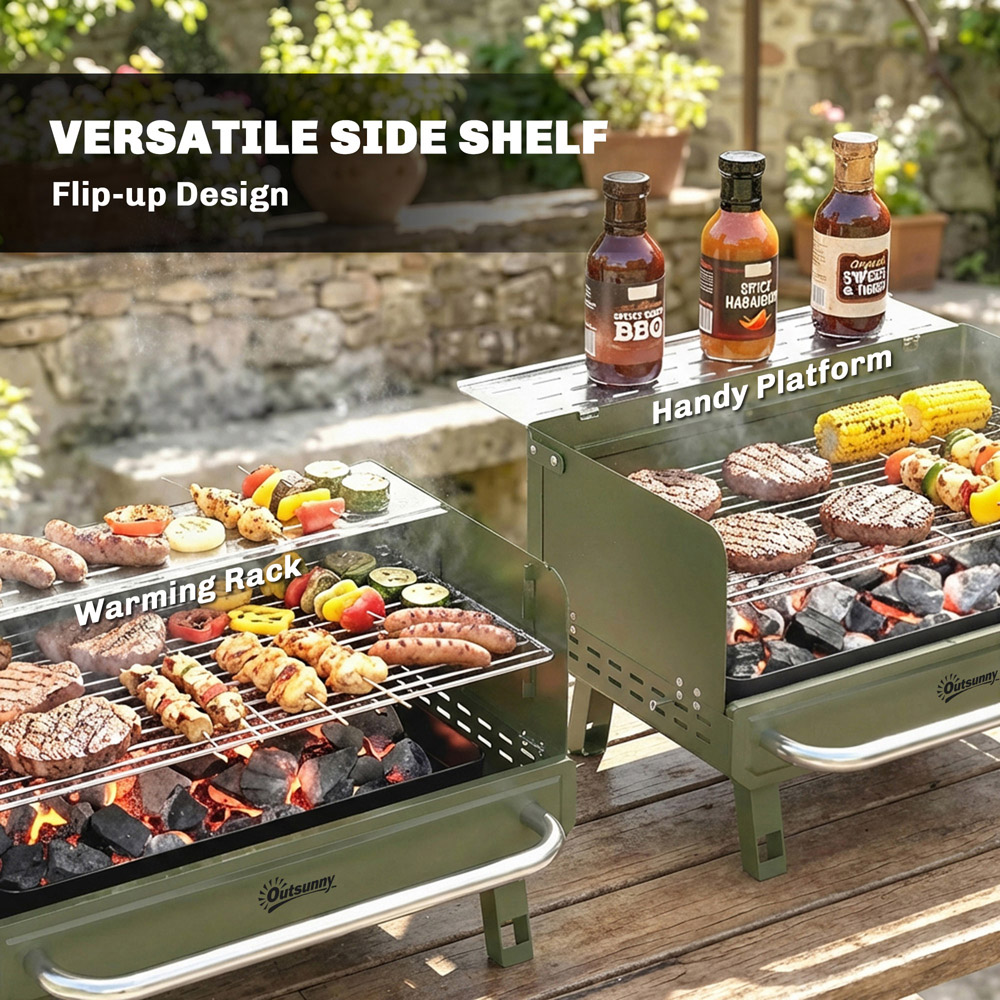 Outsunny Green Portable Barbecue Grill with Adjustable Grates Image 7