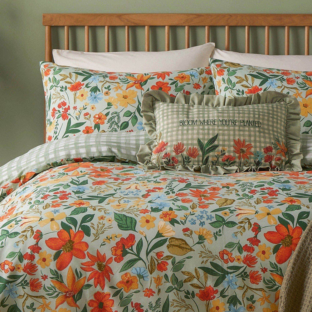 furn. Meadow King Size Green Haze Printed Duvet Set Image 3